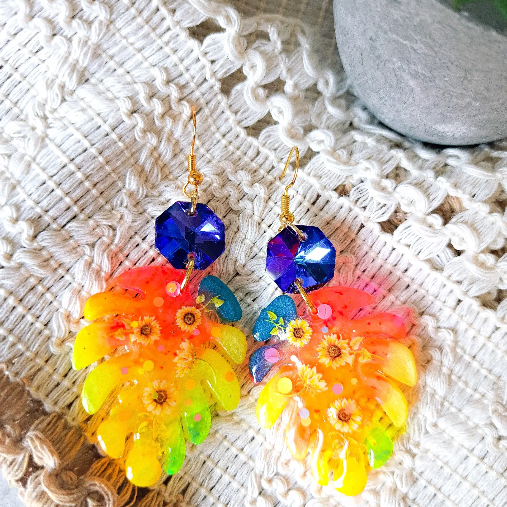 Boucles d'oreilles " Monstera Sunflowers"
