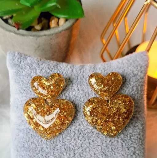 Boucles d'oreilles " Coeur d'or  "  